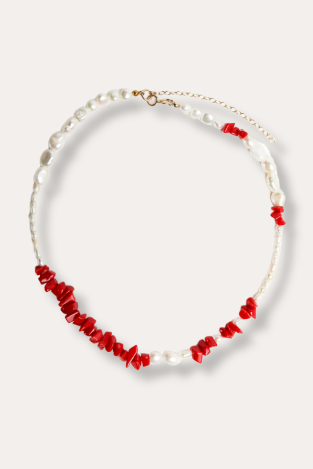 Agate Red Chip and Freshwater Pearl Necklace