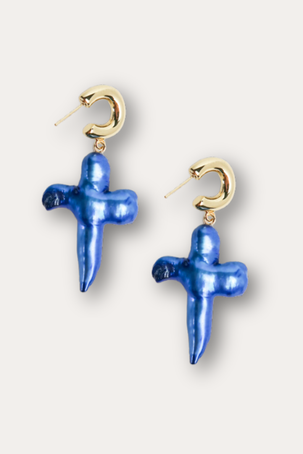 Blue Cross Pearl Earrings