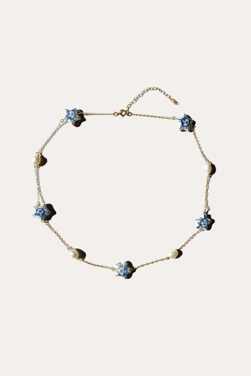 Ceramic Sun and Pearl Chain Necklace