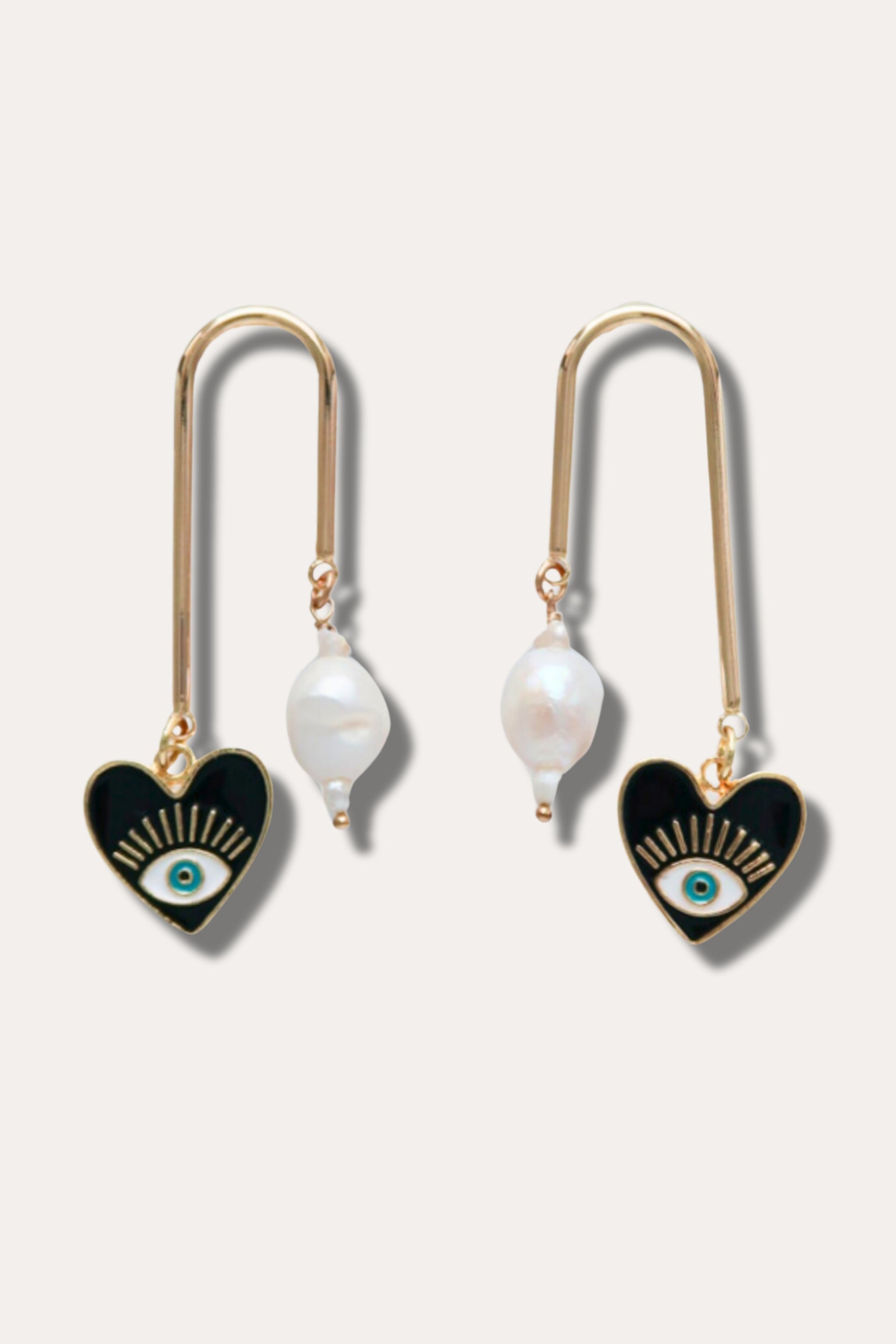 Mismatched Evil Eye Heart and Pearl Earrings