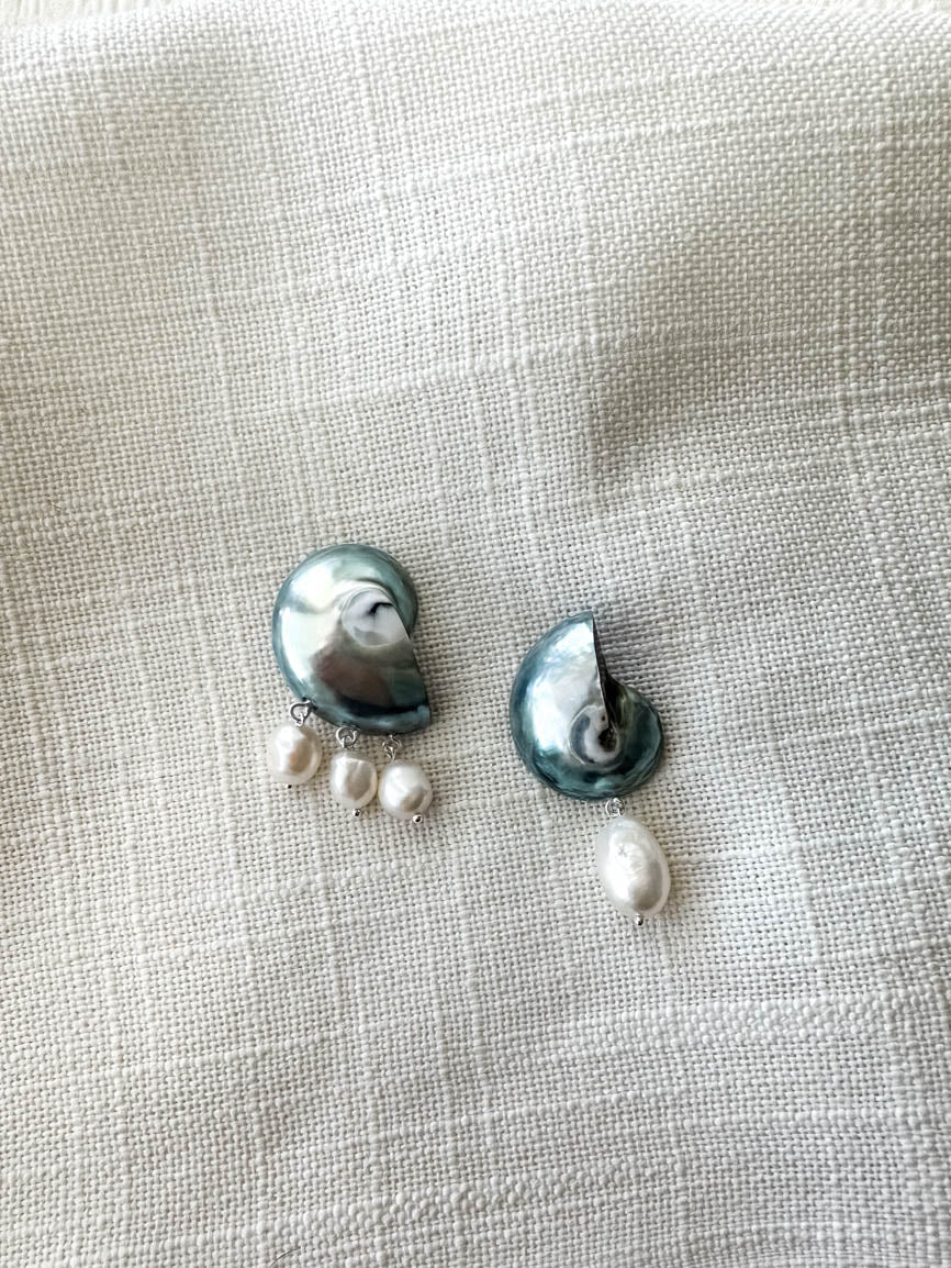 Nautilus Pearl Drop Earrings