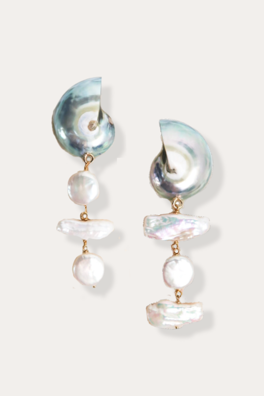Nautilus Shell + Freshwater Pearl Earrings