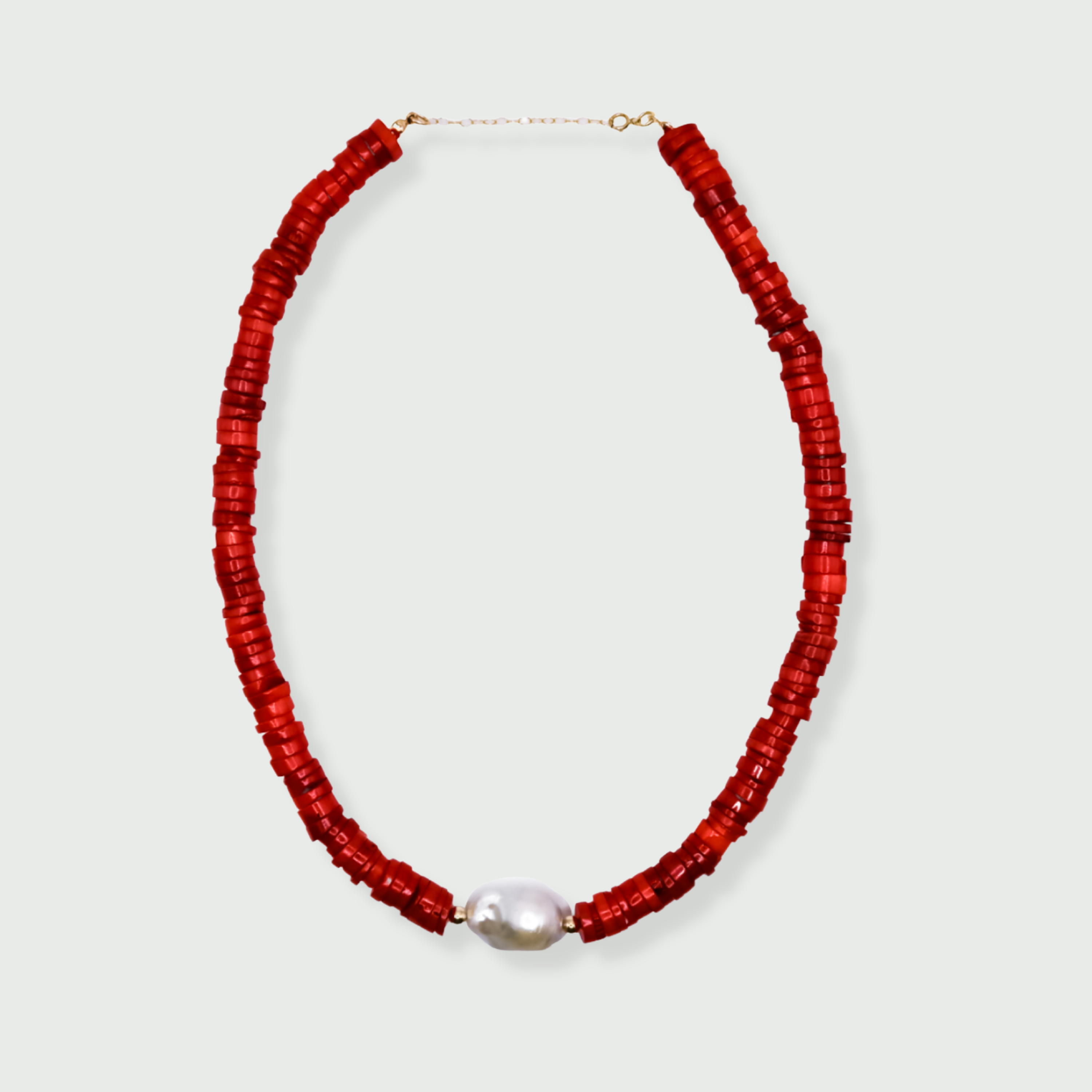 Red Coral and Freshwater Pearl Beaded Necklace