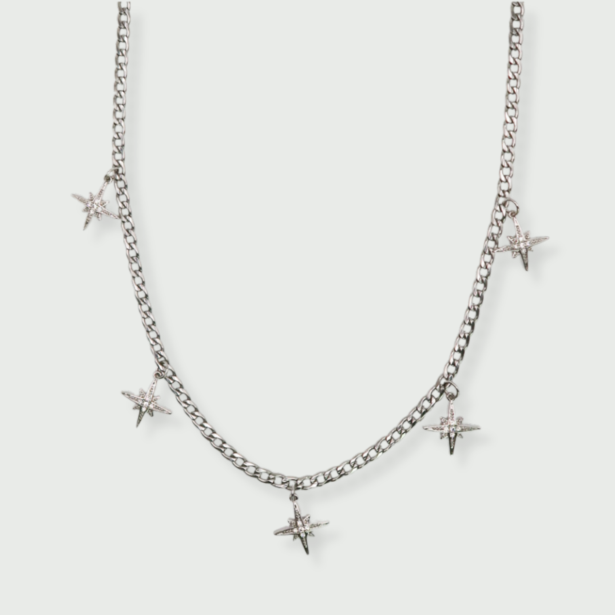 Silver Cuban Curb with star charms