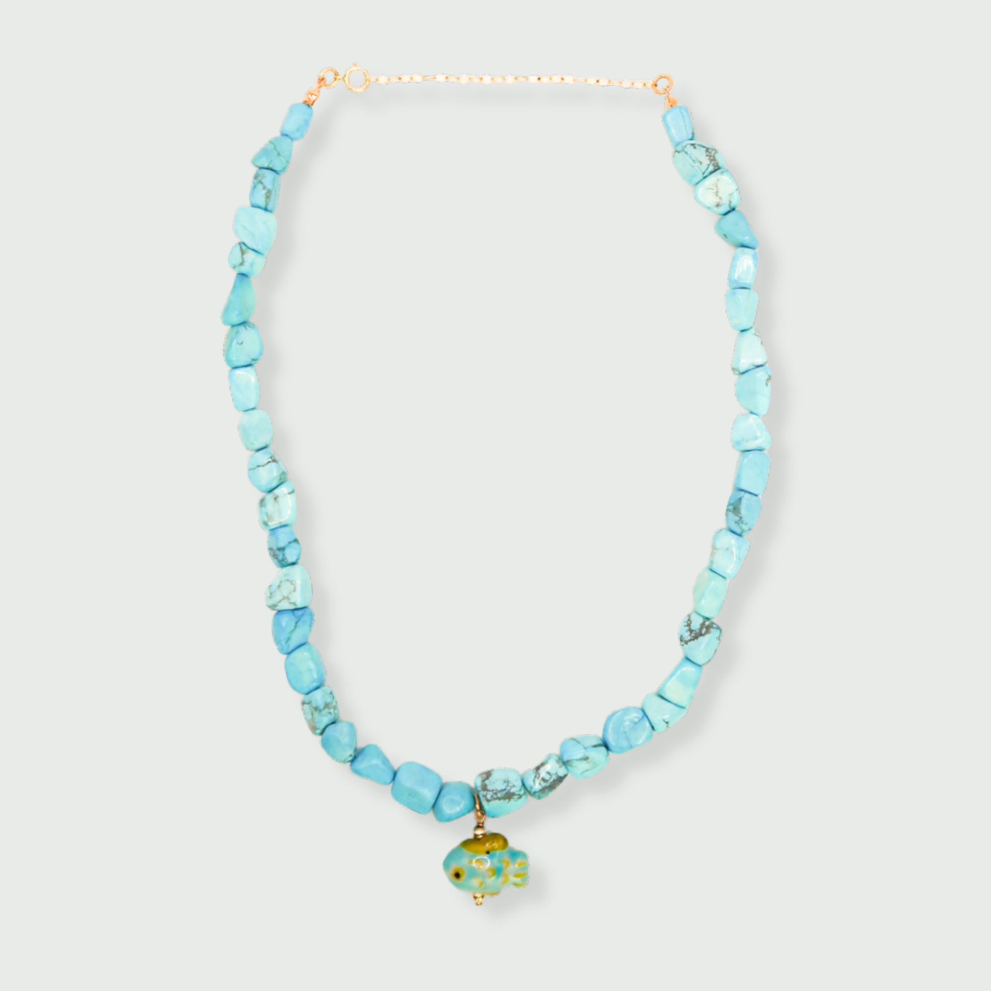 Amazonite Beaded Necklace with Fish Charm