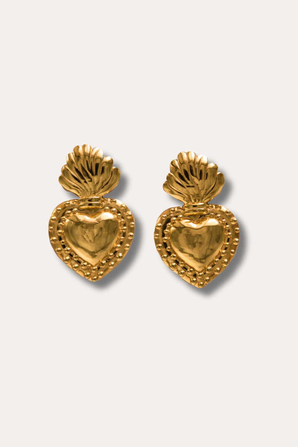 Gold Sacred Heart Stud Earrings