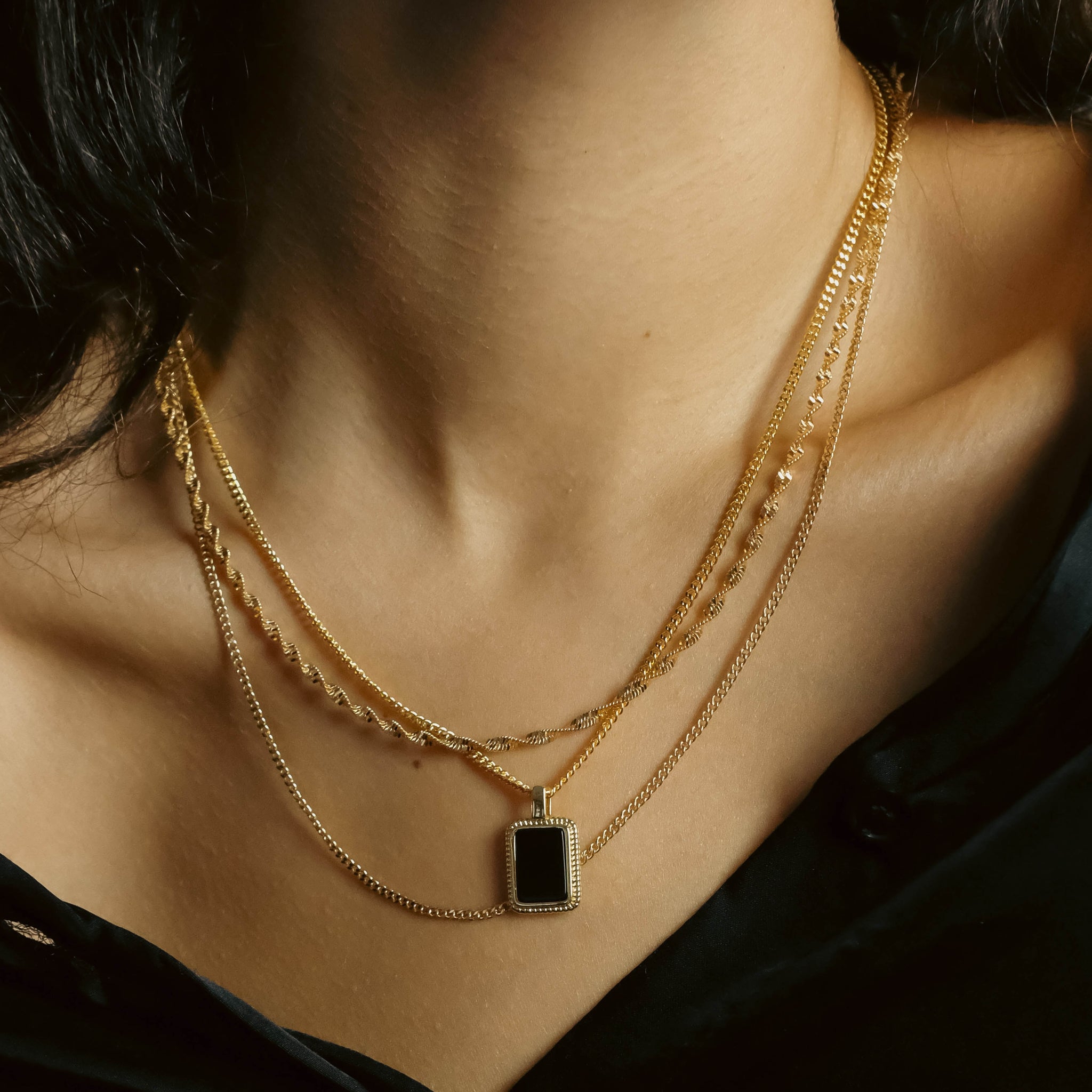 Black Onyx Oval Charm Necklace on Gold Chain with White Freshwater Pea –  The Sage Lifestyle